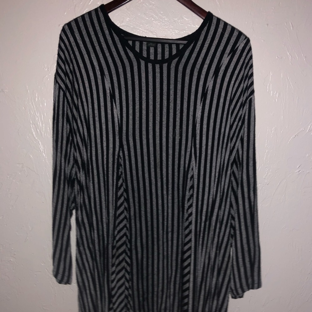 Grey/Black Striped Flowy Long Sleeve Shirt
